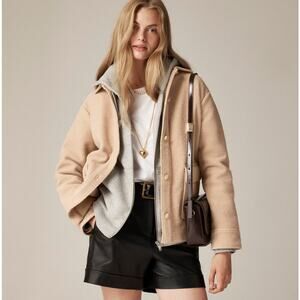 J.Crew Bouclé Shirt Jacket WMNS S Tan Soft Fleece Gold Buttons Pockets Collared